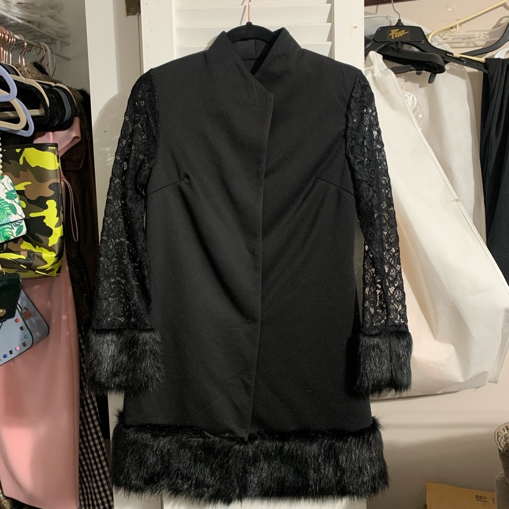 SHEIN black faux fur coat- gently worn